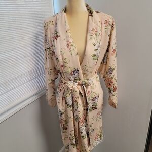 Vintage 80s 90s Gold Label Victoria's Secret Pink Peach Floral Robe USA XS/S